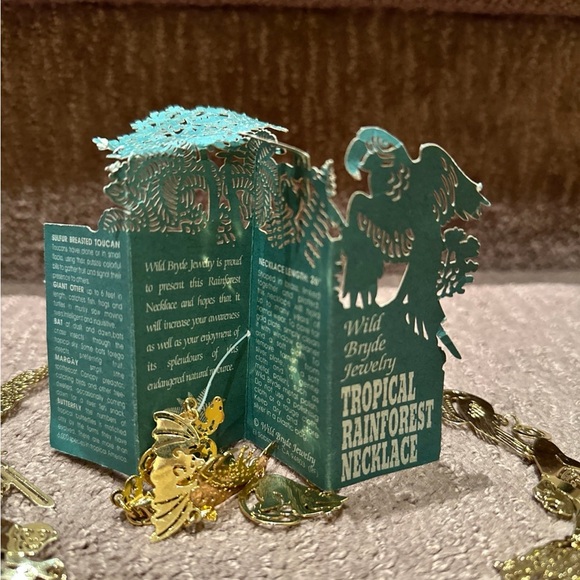 Vintage Wild Bryde Tree Of Life Rainforest Animals Bird Necklace Gold Tone 26" - Picture 4 of 4